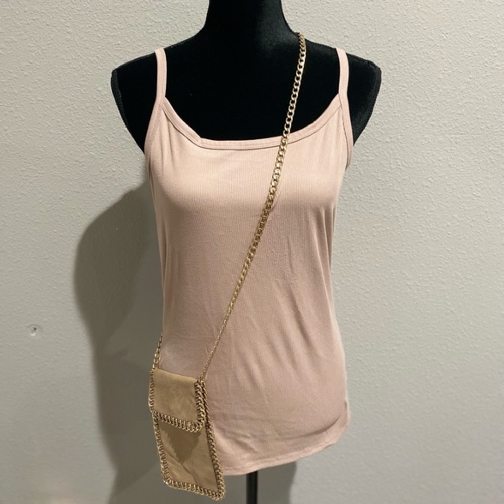 Gold chain faux suede crossbody bag